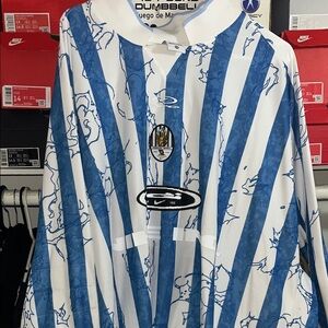 Nike Long Sleeve White and Blue Striped Soccer Jersey